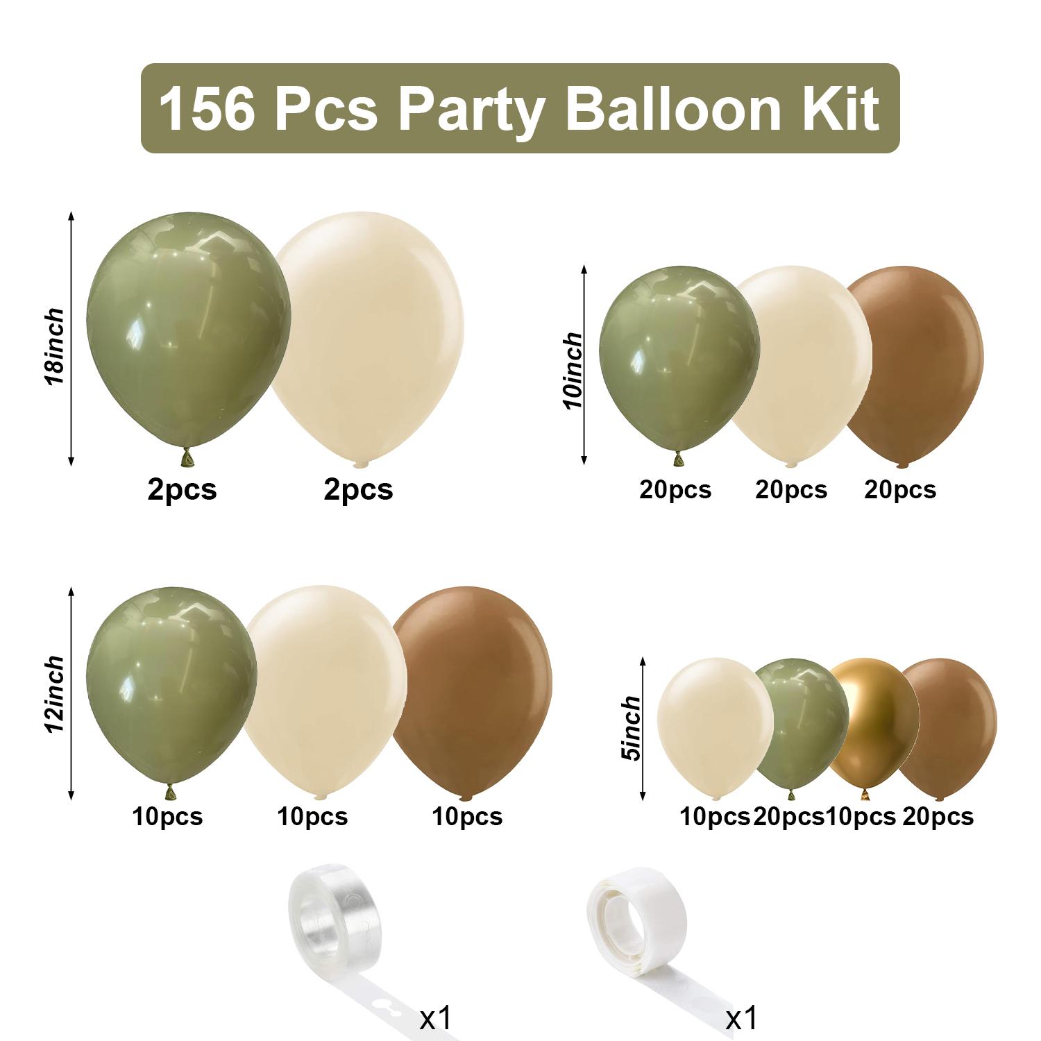 

Набор из 156 шт. латексных шаров зеленого, песочного, белого, коричневого и золотого цветов, подходит для украшения вечеринок по случаю дня рождения, свадеб, вечеринки ко Дню святого Валентина Other