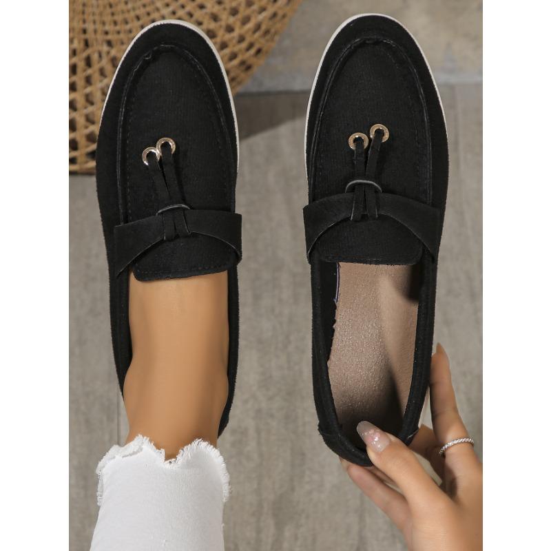Women's Suede Flat Sole Large Size Low Top Single Shoes Women's Soft Sole Lightweight Solid Overfoot Shoes