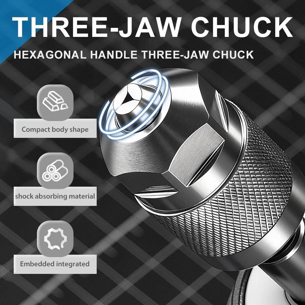New Self-Tightening Drill Chuck Adapter Hexagonal Handle 1/4 Inch Quick Change Chuck 1.5-6.5mm Hex Shank 3-Jaw Chuck Power Tool