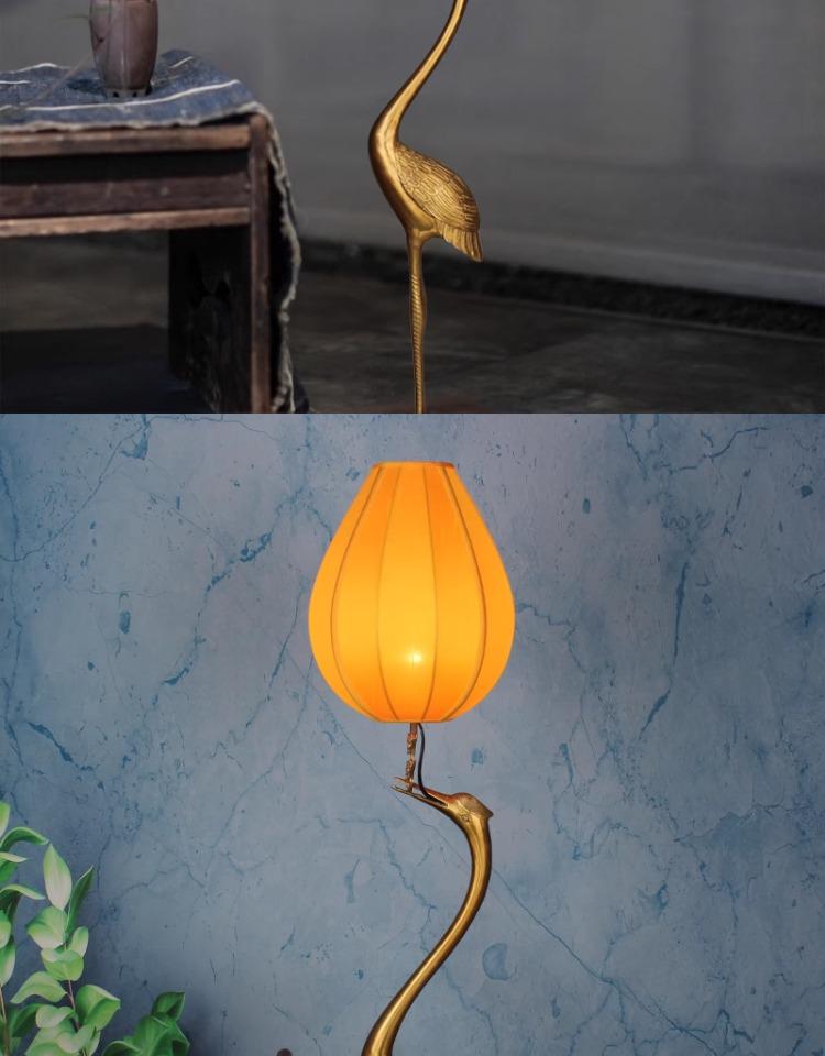 Ancient Style Crane Zen Copper Floor & Table Lamp for Living Room