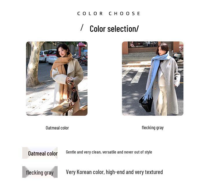 Su Jiu'er Women's 2024 Mid-Length Double-Sided Wool Coat - High-End Gray Autumn/Winter Outerwear