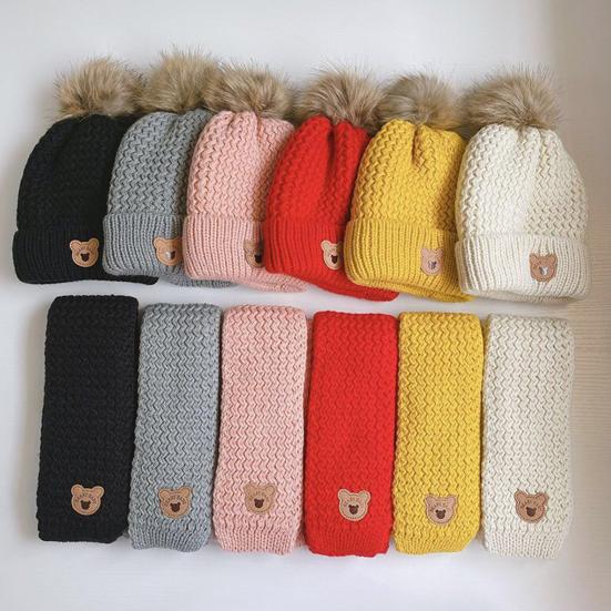 Kids Winter Hat Scarf Set Soft Knitted Warm Pom Pom Skull Cap And Neck Warmer Cold Weather Set for Boys Girls Toddlers