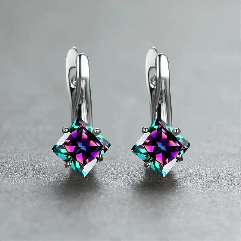 Earrings, Wind Rainbow Square Stone Earrings, Light Luxury Simple Rhombus Design Earrings