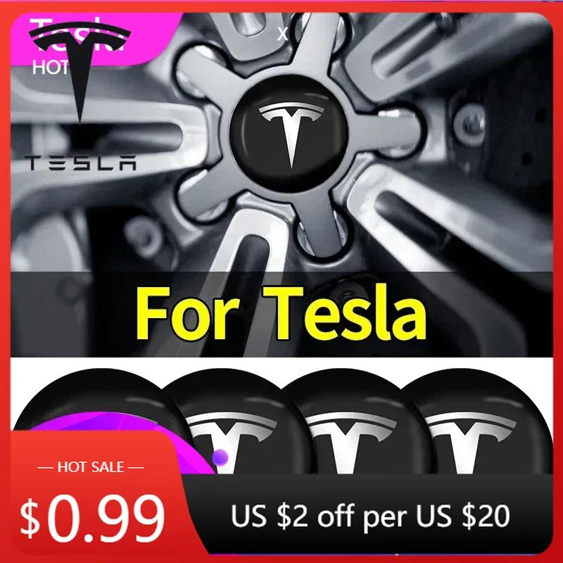 Car Sticker 2025 New Tesla 4pcs 56mm Car Wheel Hub Stickers Center Cap Emble Badge Decal For Tesla Model 3 Model S Model Y Roads