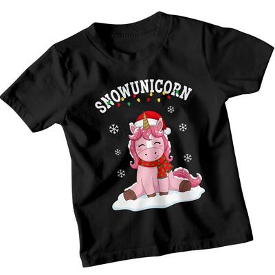 Snowunicorn Christmas Holidays Girls T-Shirt Winter Festive Tee