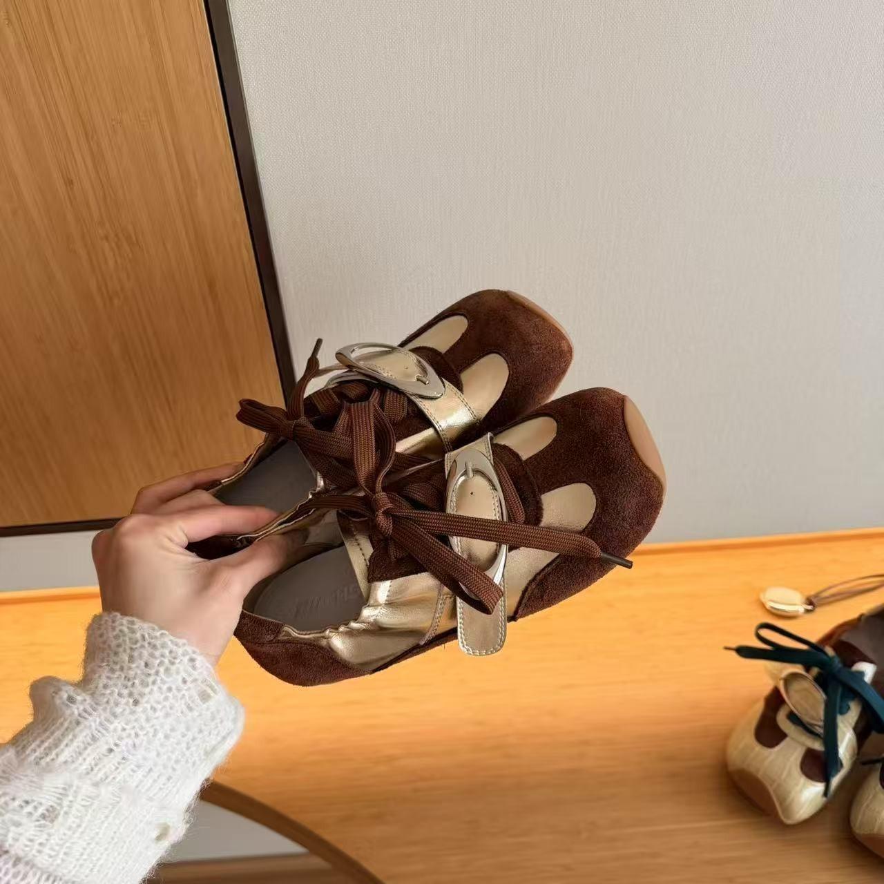 

In The Early Spring of 2026, The New Retro Female Inner Heightened Lace-up Color-block Casual Shoes Are Versatile 35 золотой