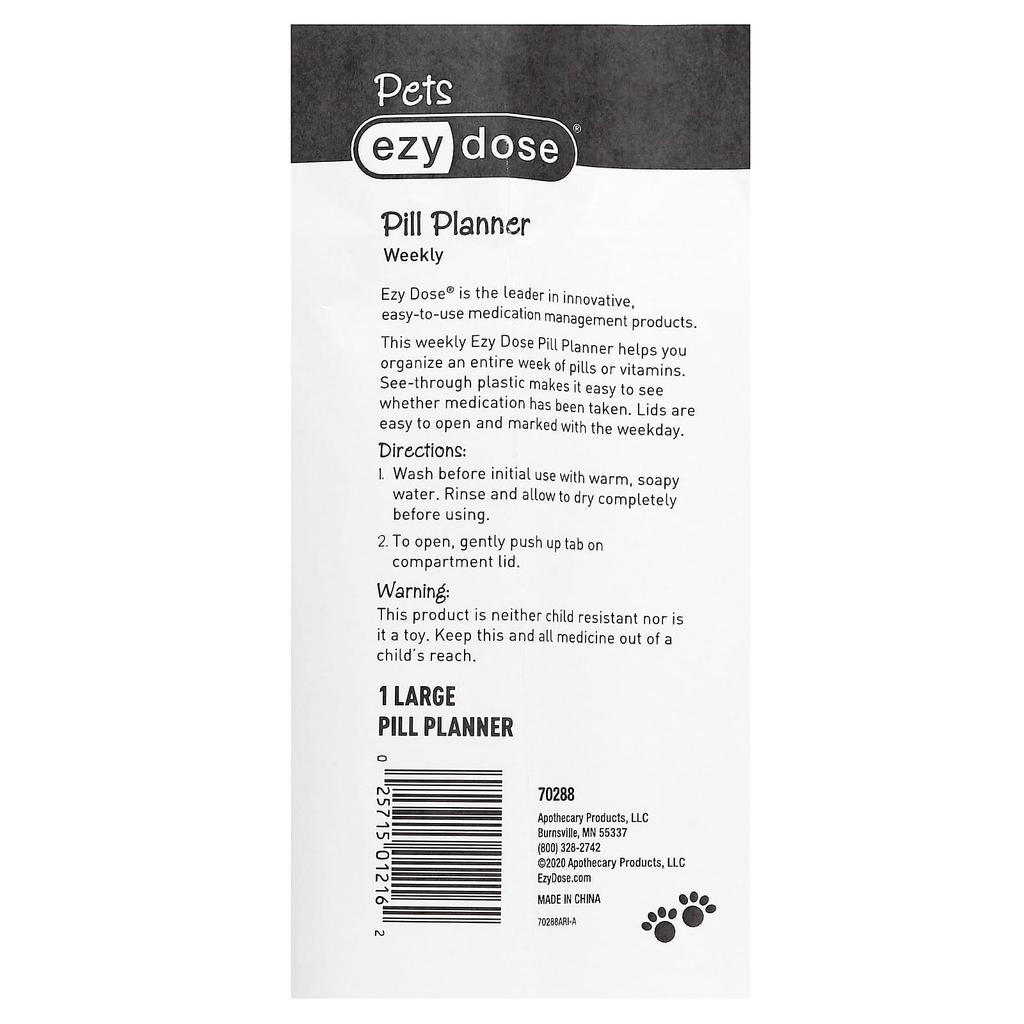 Pet Weekly Pill Planner, Dog, Large, 1pc