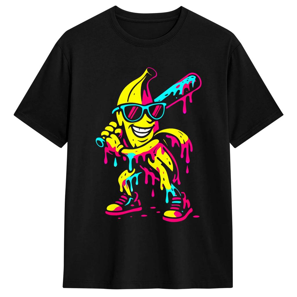 Banana Funny Ice Cream Drip TShirt Hipster TShirts Short Sleeve Funny Tops Summer Cotton Oversized Clothing