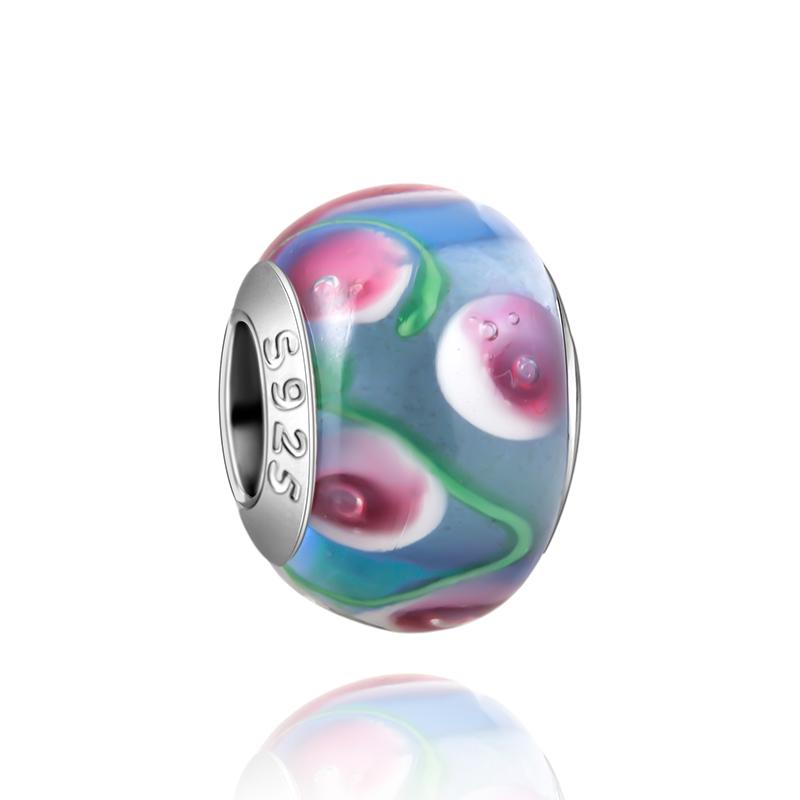 Matte Black Collection copper ThreeDimensional FlowerStriped Glass Bead Charms Compatible With Do It Yourself Bracelets Necklaces Exquisite Pieces P