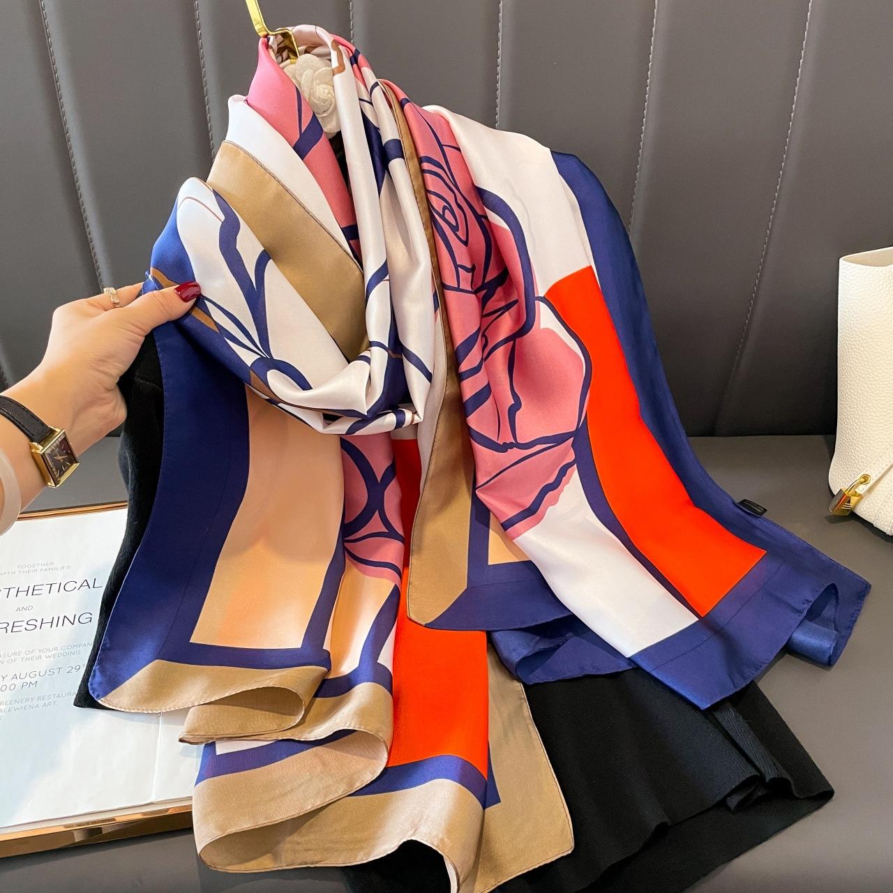 

Новый шелковый платок с принтом весна и лето для улицы солнцезащитный шарф пляжное полотенце тонкий теплый для шеи темпераментный универсальный женский 90*180CM