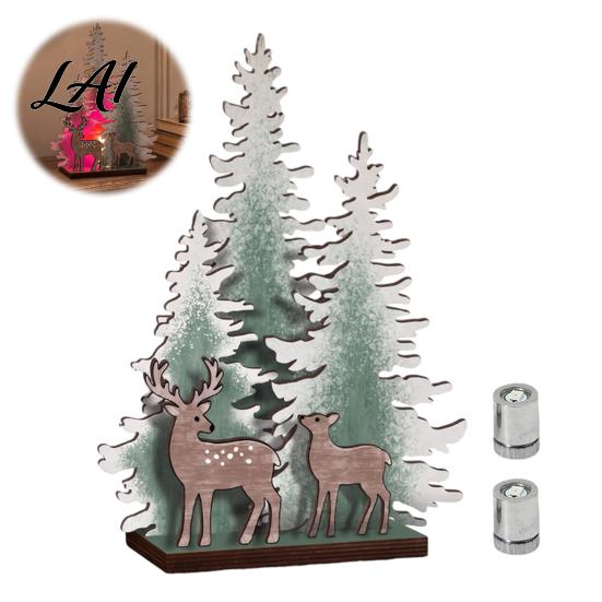 Christmas Party Supplies Wooden Tree Table Decor with LED Light Rustic Standing Sign Holiday Decoration Reindeer Santa Claus for Tiered Tray,