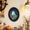 Rustic Autumn Home Accents Halloween Gothic Oval Wooden Hanging Plaque, Vintage Framed Black Cat Little Minimalist Horror Themed Decor Ghost