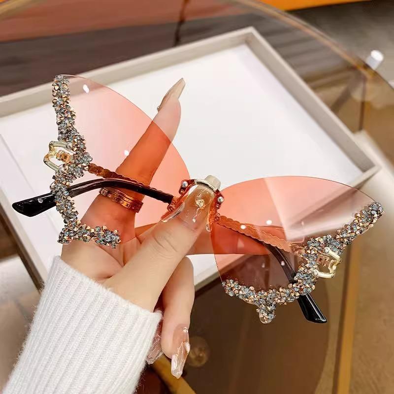 Large Frame Diamond-Encrusted Butterfly Sunglasses Photo Performance Props Glasses Women'S Sunglasses Uv Protection