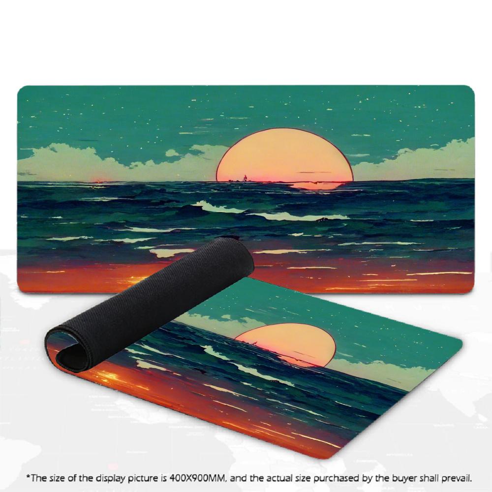 Large Retro Mountain Red Sun Landscape Mousepad XXL Vintage Scenery Non‑Slip Rubber Game Mouse Mats Overlock Gaming Accessories