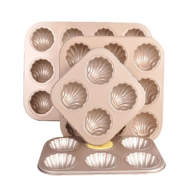 6/12 Cavity Baking Mold Nonstick Coating Carbon Steel Shell Shape Madeleine Tray Pan Even Heat Distribution Bakeware