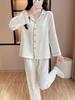 Pajamas Fresh Baby Cotton Crepe Spring Autumn Summer Thin Lapel Women's Long Sleeve Long Pants Double Gauze Loungewear Long Set