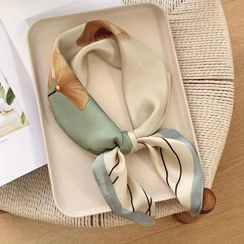 Women's Korean Style Retro Printed Imitation Silk Scarf for Professional and Casual Use