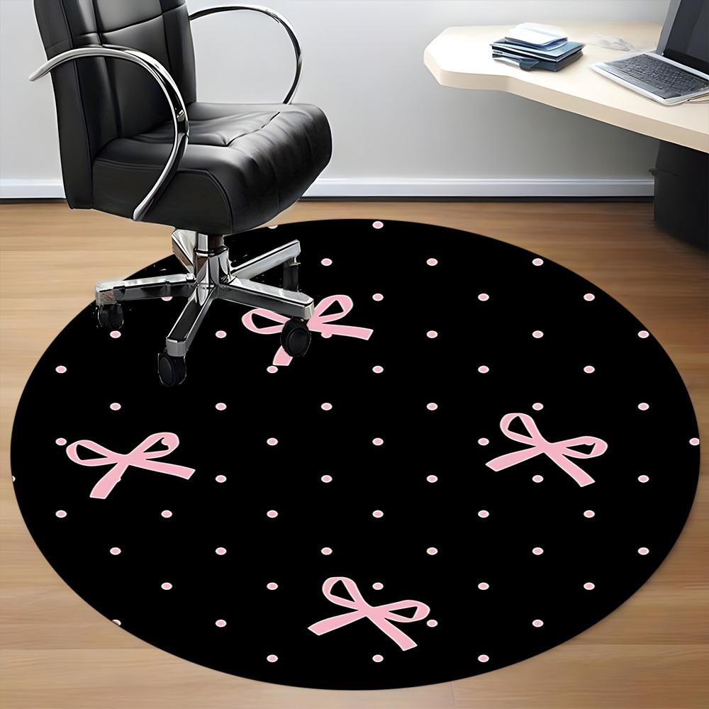 1pc Polka Dots Pink Bows Chair Carpet for Office Non Slip, Machine Washable Rug for Office, Room Holiday Decor for Christmas, Birthday Polyester