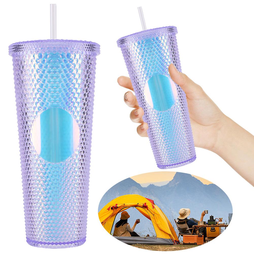710ml Polymer Straw Cup Rhinestone Rivet Cup Double-Walled Water Tumbler Large Capacity Travel Mug Designed For Home and Outside High Quality