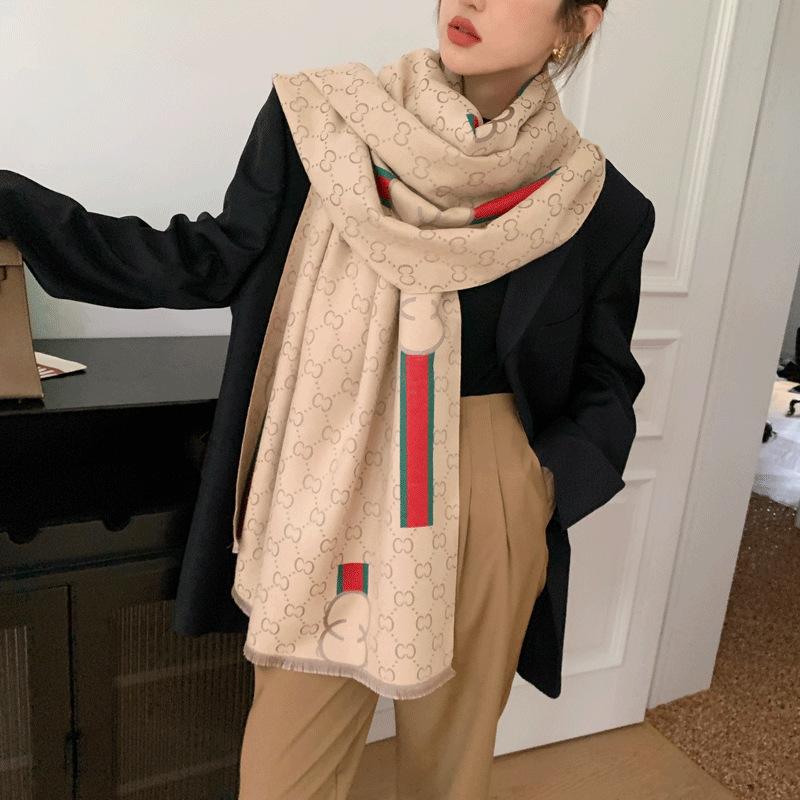 Autumn and winter double-sided jacquard imitation cashmere thick scarf women's versatile high-end shawl thickened warm scarf