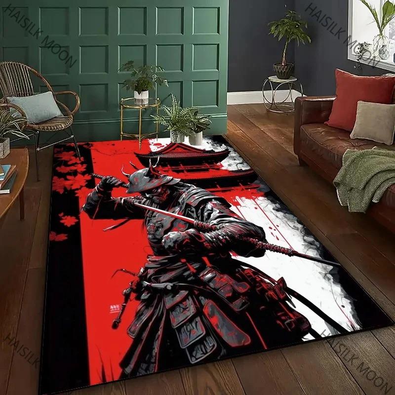 3D HD Printing Samurai Pattern Carpet Bedroom Living Room Computer Room Office Large Area Rugs Available in All Seasons Mat Gift