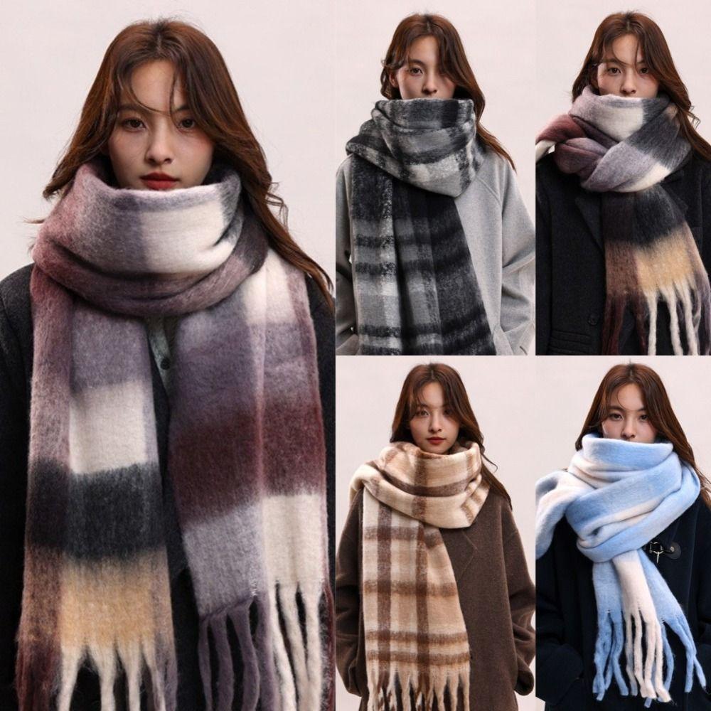 Tassel Winter Cashmere Scarves Mohair Long Shawl Neck Wrap Plaid Wool Scarf  Student