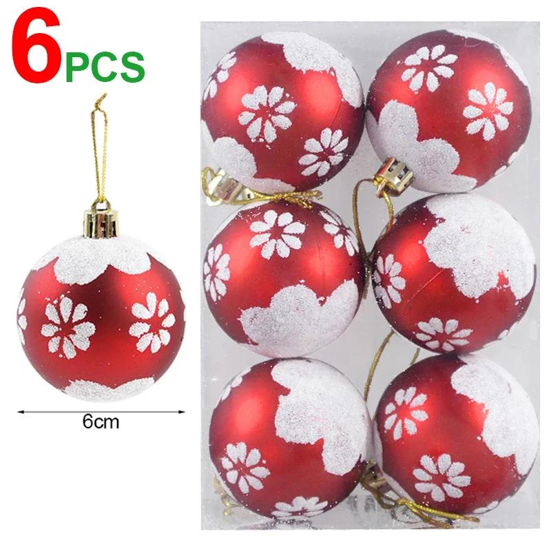 6/24pcs Colored Painting Christmas Balls Glitter Christmas Tree Hanging Pendant Ornament Home New Year Party Gift Decoration