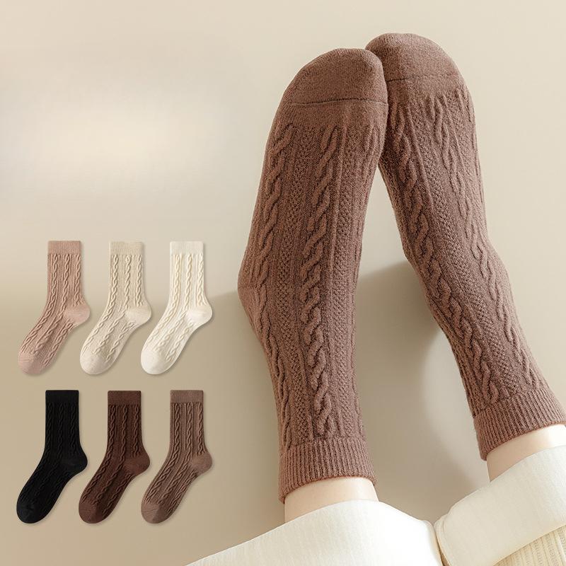 

Women Autumn and Winter Thickened Warm Twist Wool Boneless Tube Cotton Socks 1 pair