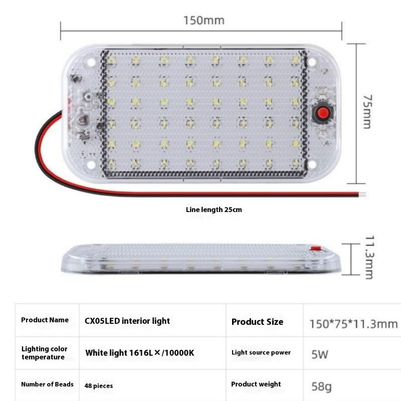 

1Pcs Car Ceiling Indoor Interior Lamp For Motorhomes Led Bars 12V-85V Led Car Universal Roof Bars Car Reading Light Trunk Light 48LED