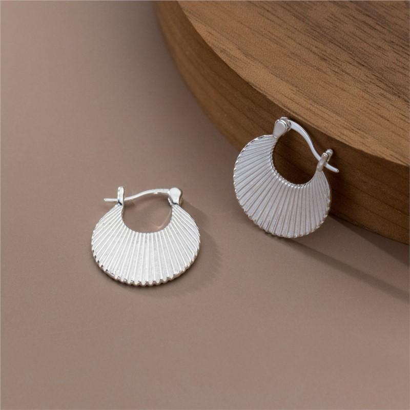 ANENJERY Silver Color Geometric Texture Stripe Hoop Earrings for Women Simple Niche Design Jewelry Accessories