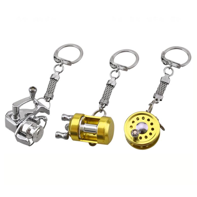 1Pcs Alloy Fishing Reel Drum Pendant Keychain Key Wheel Outdoor Fishing Tackle