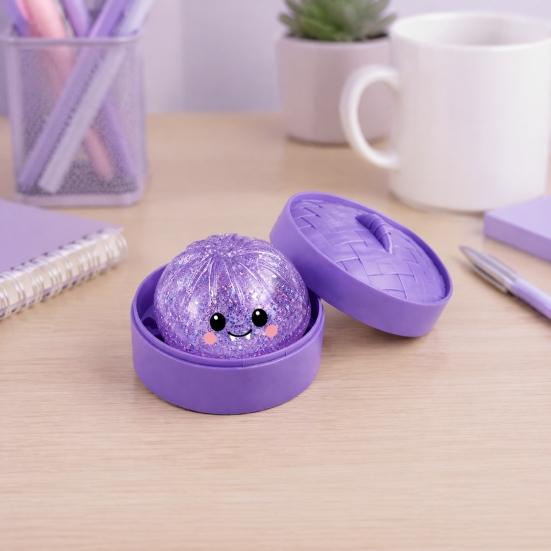 Steamed Bun Stress Relief Toy 1/4/5Pcs Halloween Dumpling Squeeze with Steamer Box Cartoon Glitter Portable Relievers Toy Ball Fidget for