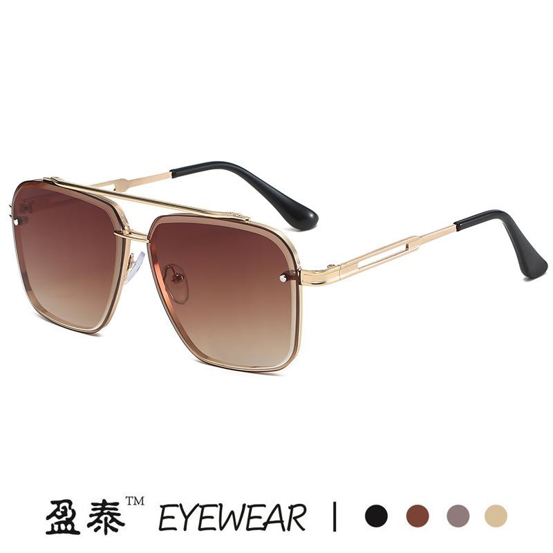 New European and American fashion double beam trimmed metal square sunglasses men's trend street sunglasses women