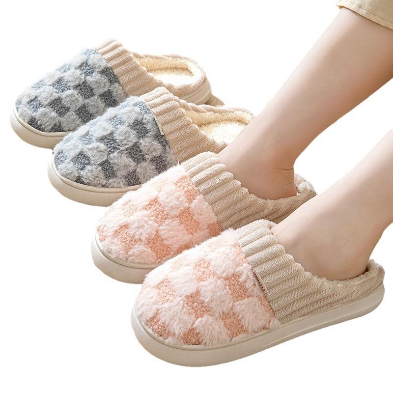Autumn thick-soled plush slippers household women's indoor home simple warm lightweight seasonal cotton slippers