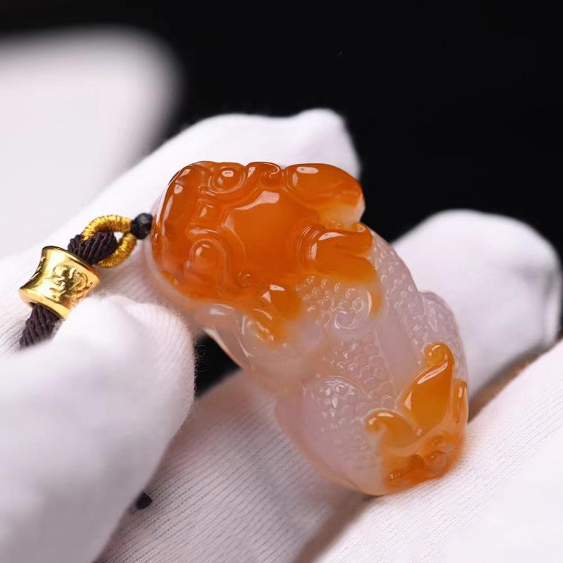 Golden Cicada Pi Xiu Pendant with Natural Ice Agate Chalcedony, Jade Stone, and Clever Colors - Buddha Guanyin Landscape Plaque Design.