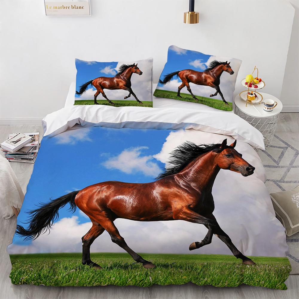 3D Animal Printed Duvet Cover Set Domineering Galloping Horse Bedding Set Soft 2/3pcs microfiber Quilt Covers with Pillowcase