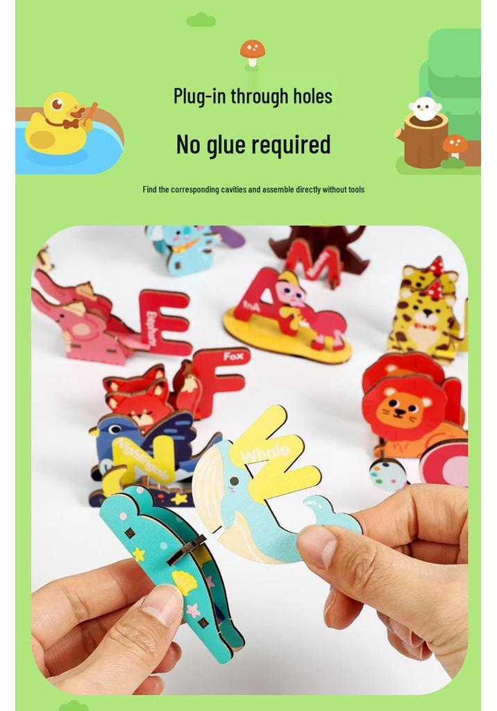 3D Cartoon Animal Puzzle: Infant Early Education Toy with 26 English Letters