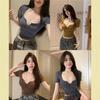 American Sweet Spice Girl Low Chest U-Neck Short Sleeve Solid Color T-Shirt Women's Spring Pure Desire Style Sexy Skinny Short Top