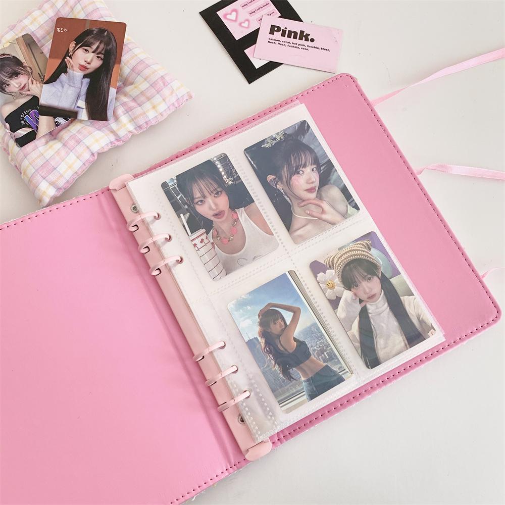 Simple Woolen Lattice Po Album With 10Pcs Sleeves Kpop Bandage Ribbon Binder Pocards Collect Book Postcards Storage Book