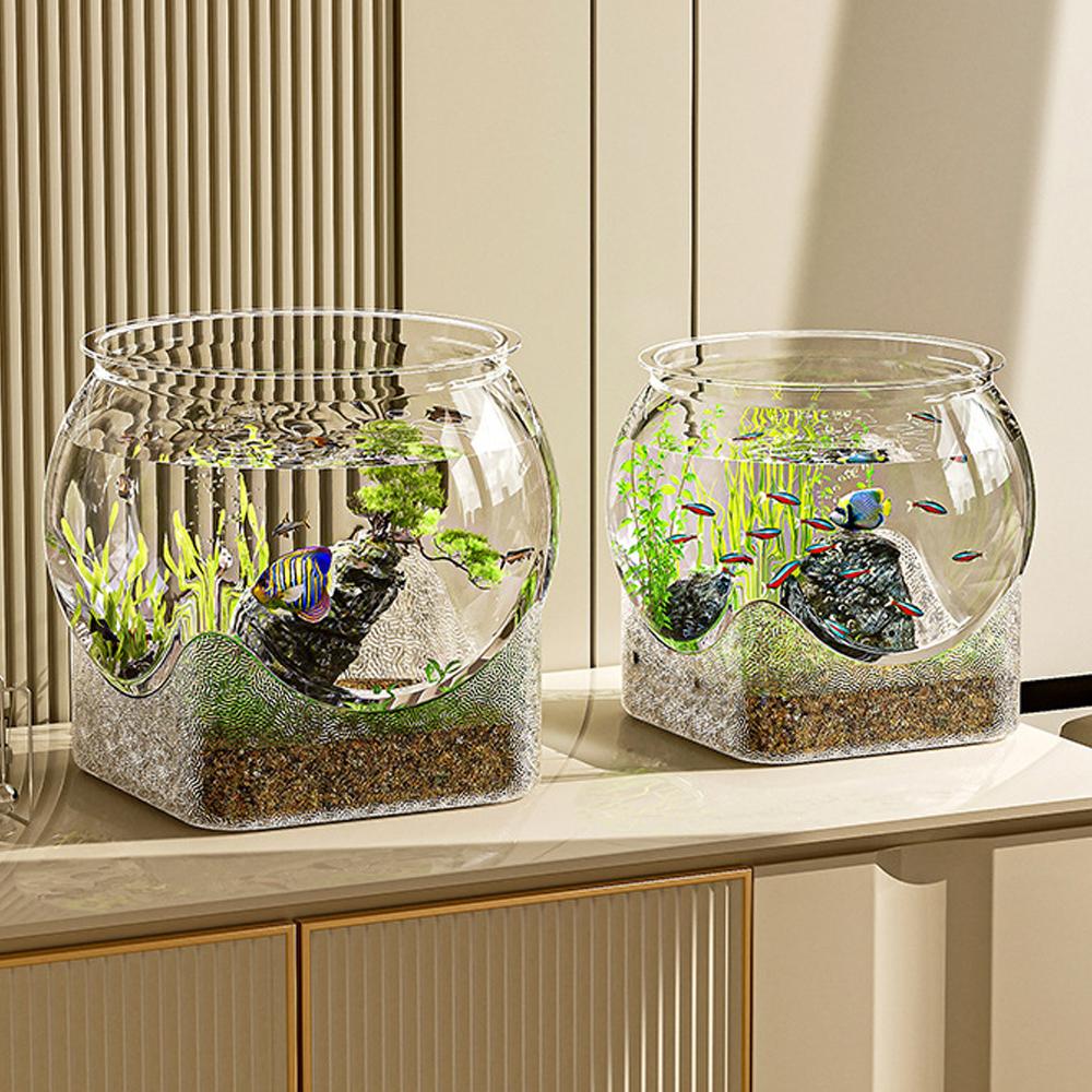 Stabiler Klarer Runder Fischtank Bruchfester Schreibtisch-Aquarium für Haustier-Schildkröten Kleine Fische Innen Außen Dekoratives Fisch-Aquarium