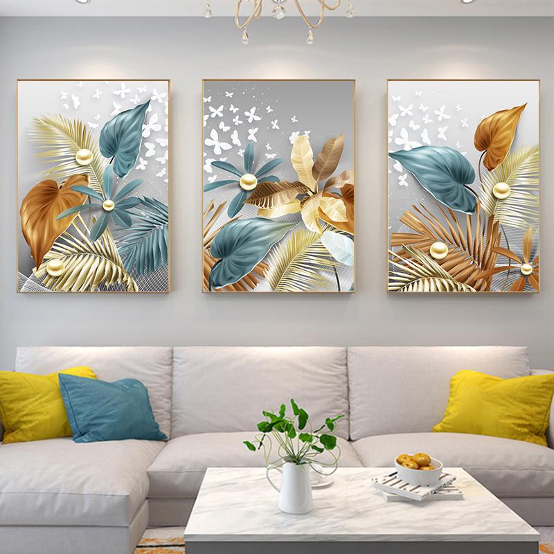 Abstract Golden Butterfly Leaves Wall Poster Print Luxury Canvas Painting Modern Office Art Pictures Living Room Home Decor