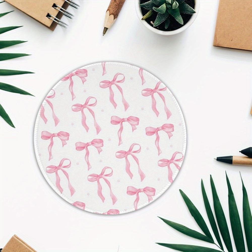 Pink Bow Round Mouse Pad Non-Slip Rubber Washable Office Gadgets Desk Accessory Mouse Mat Computer Table Table Cushion Desk Pad