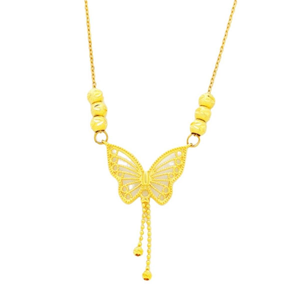 Copper Plated Gold Pendant with Pearl Butterfly Tassel - Women's Luxury Necklace