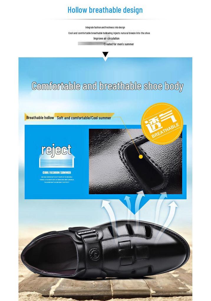 Men's 2025 Summer Closed-Toe Leather Sandals – Breathable, Hollowed Design, Perfect for Elderly Dads