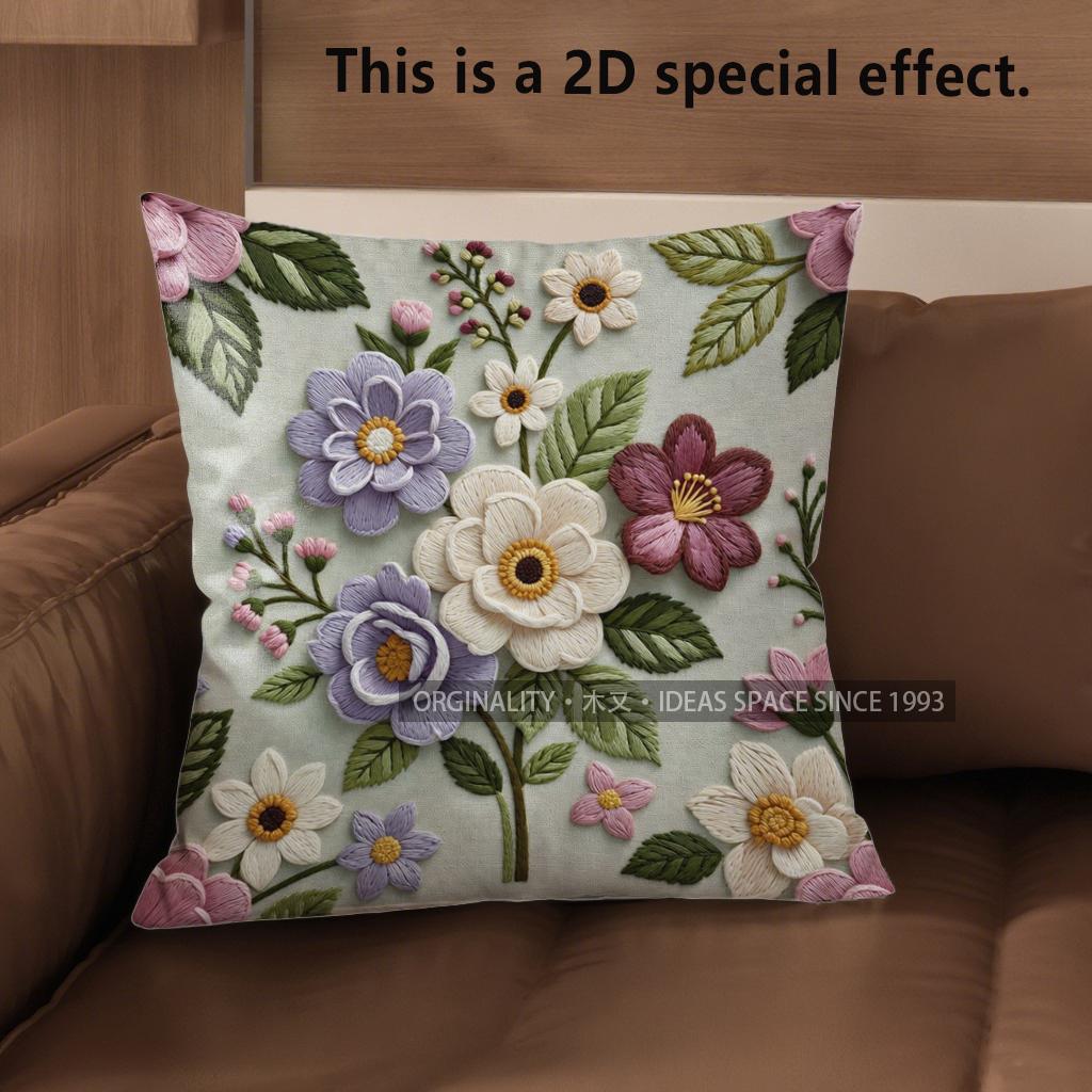 2D Vintage Floral Print Decorative Throw Pillow Covers Pattern Cushion Cover Suitable For Sofa Bedroom Car Pillow Cover