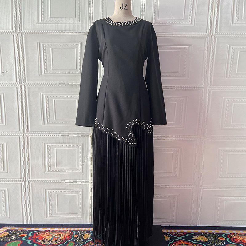

2025 Summer New European and American Fashion Temperament Niche Pleat Party Banquet Sequins Dress Black XXL