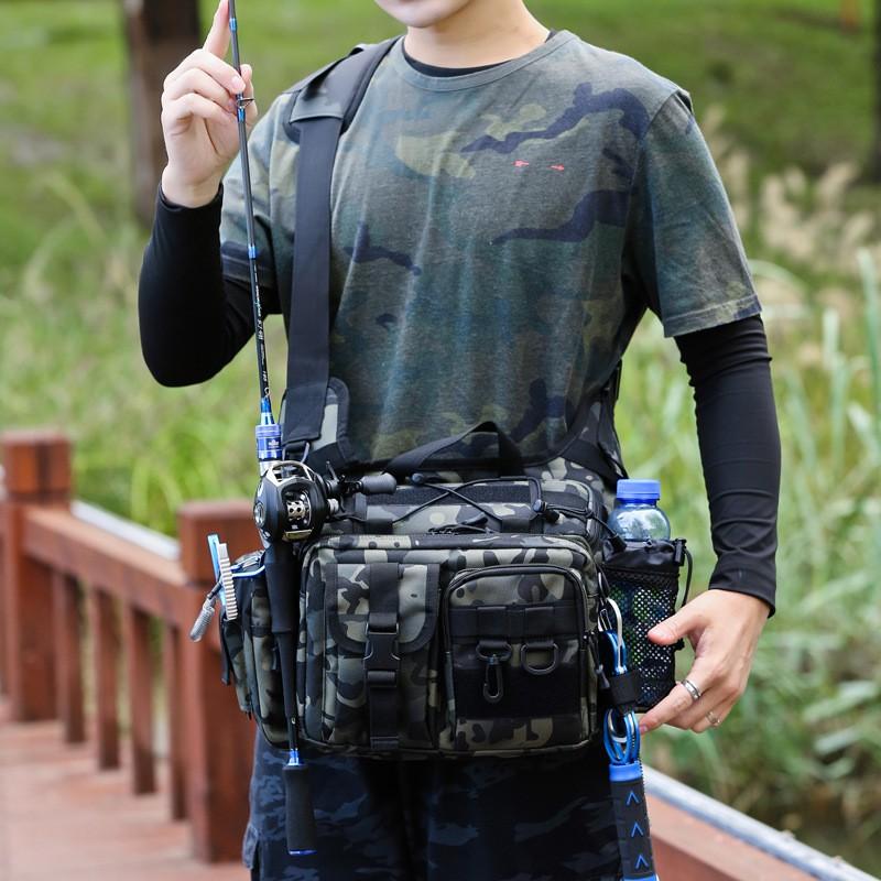 Multi-Functional Fishing Chest Pack Men Outdoor Tactical Waist Bag Large Capacity Fly Gear Organizer Camo