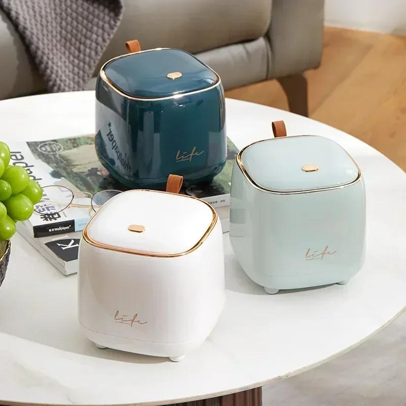 New Pressing Mini Desktop Trash Can Light Luxury Double-layer Coffee Table Bomb Cover Small Trash Can Storage Bucket Wastebasket