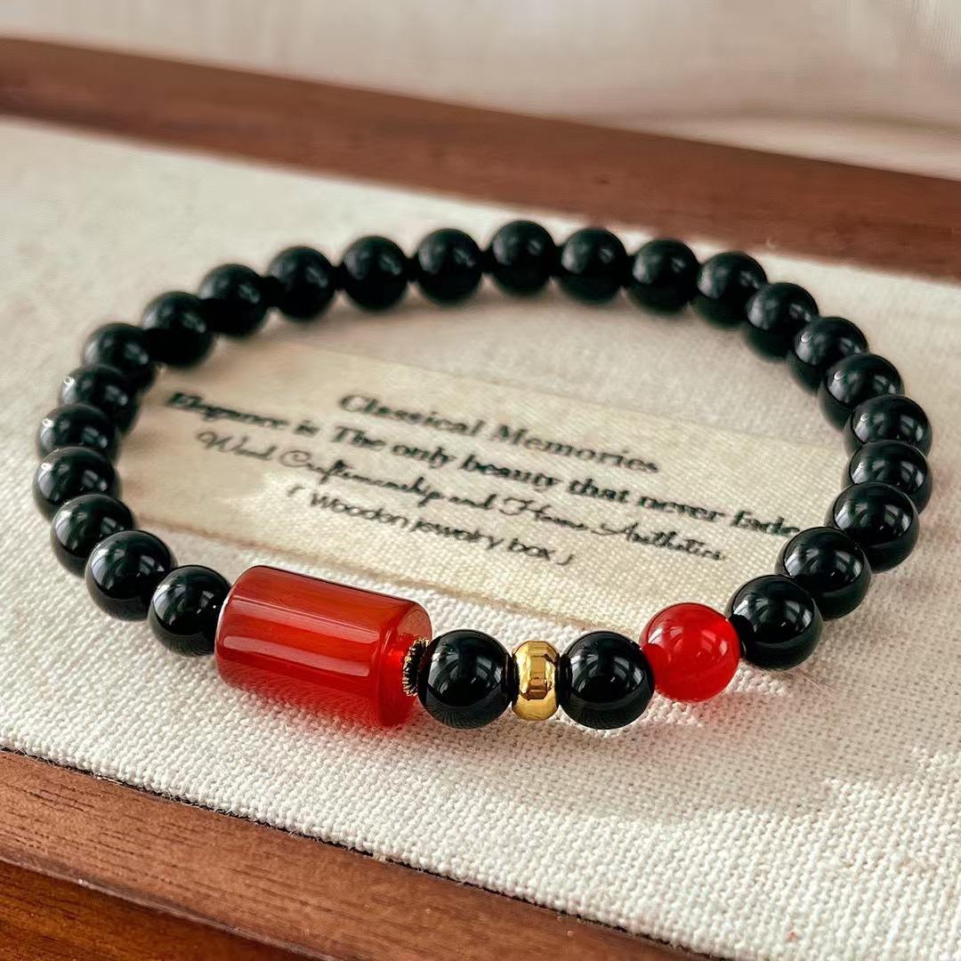 Retro Natural Chalcedony Black Agate Bracelet Bracelet.