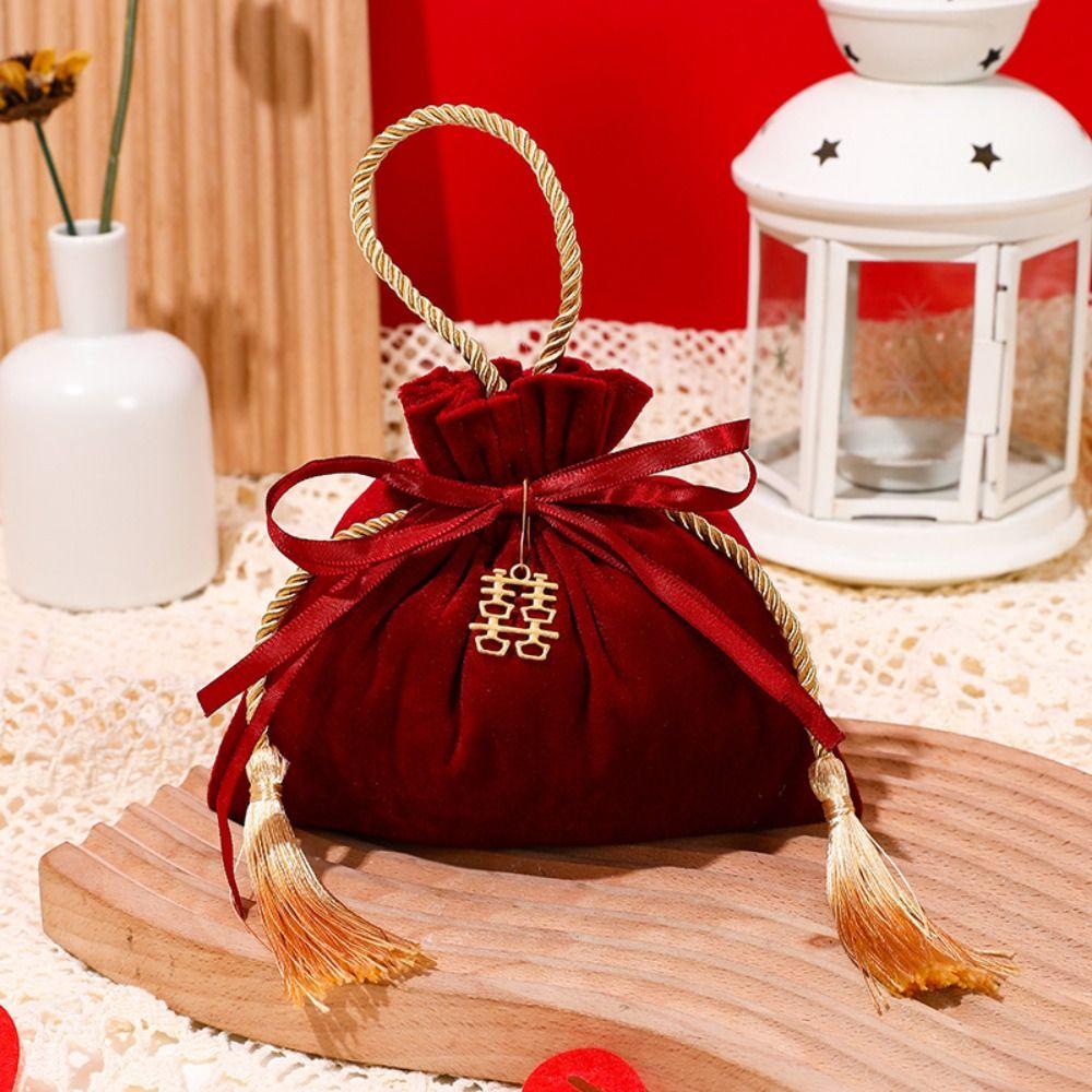 Traditional Flannel Gift Bag Chinese Wedding Gift Bag Drawstring Candy Bag  Wedding